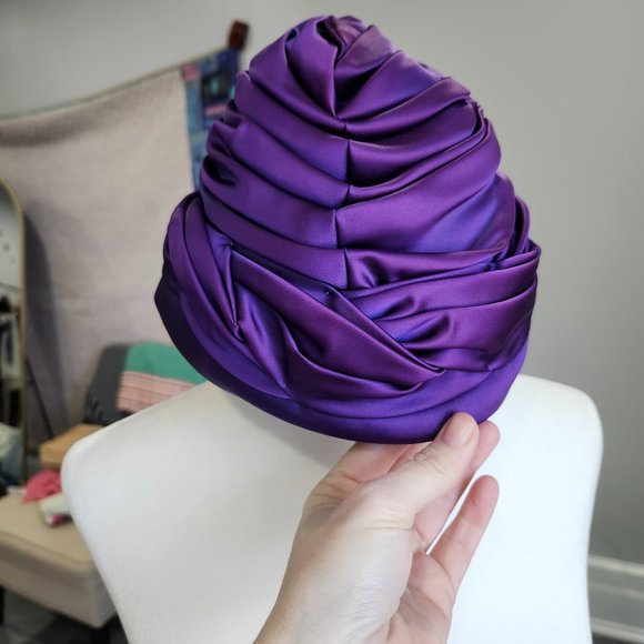 Vintage 1940's - 1950's Purple Satin Turban Hat by Paul Beusam Custom Designs - Picture 3 of 12